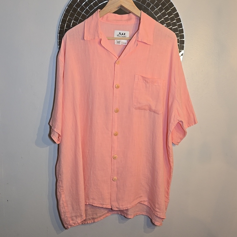 Flax By Jeanne Engelhart Linen Short Sleeved Button Down Shirt NWOT
